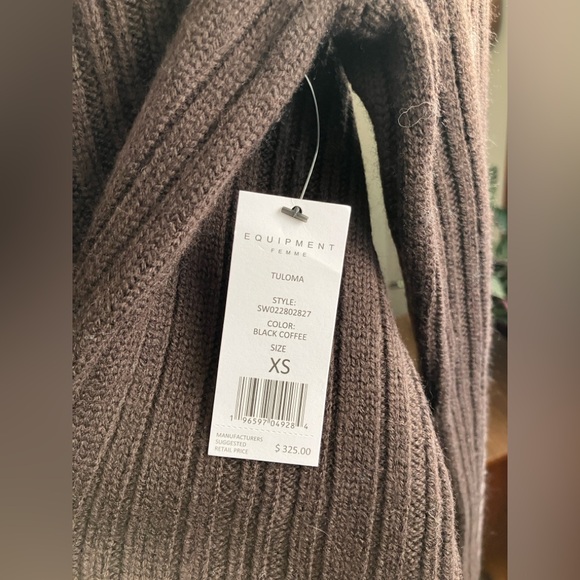 Equipment ribbed brown pullover 100% wool sweater, v-neck - Picture 6 of 7